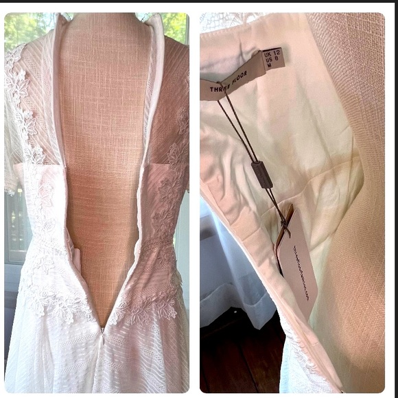 Three Floor After Party Dress Short Sleeve Off White Size 8 NWT - Picture 10 of 16